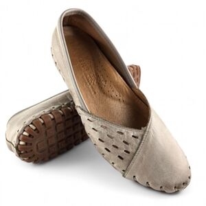 Volks Walkers Women's Stone Grey Leather Perforated Supportive Flats Shoes 37